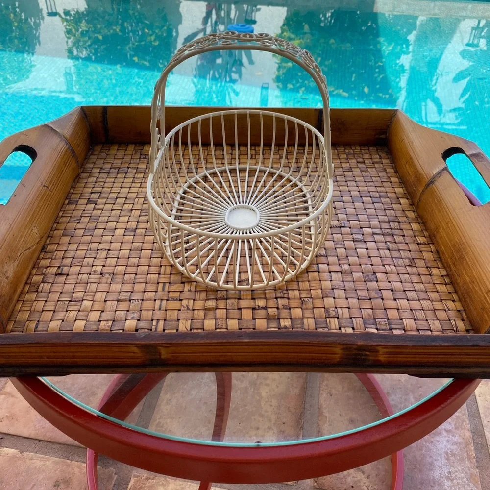 VTG Ivory Colored Wrought Iron Basket With Beautiful Intricate Details